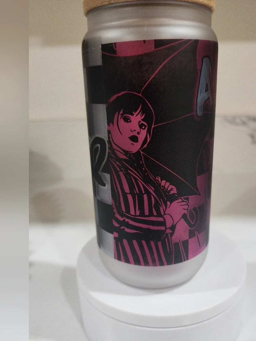 Wednesday Addams Frosted Glass Can with Bamboo Lid